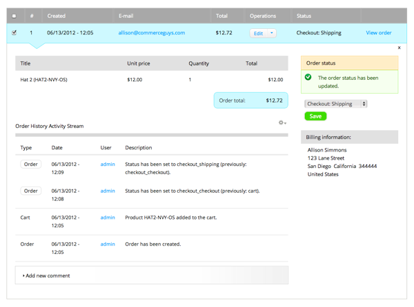 Improved order workflow screen